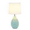 Creekwood Home Traditional  Ceramic Textured Thumbprint Tear Drop Shaped Table Desk Lamp, White Fabric Shade, Blue CWT-2001-BL